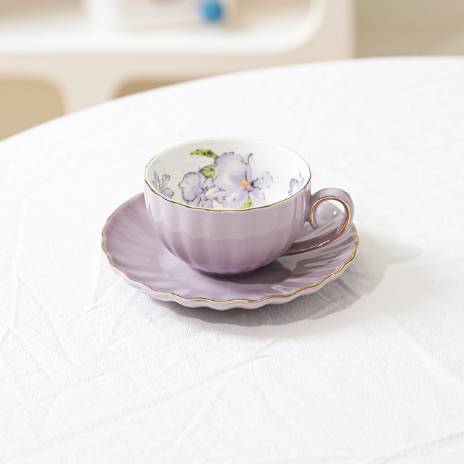 찻잔세트 유럽풍 에프터눈 티포트 고급 티팟 홈카페 플라워 예쁜 세라믹 엔틱 커피잔 라떼잔, 호박보라컵접시세트, 1개