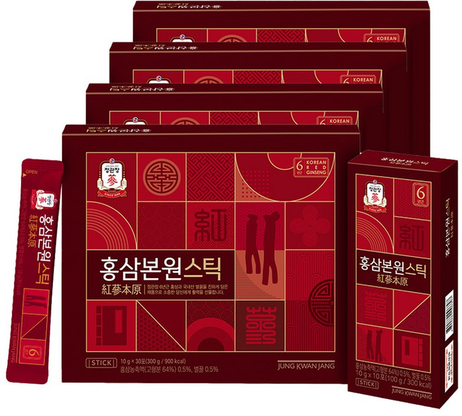5위 - 정관장 홍삼본원스틱 쇼핑백포함-6년근홍삼 활력 선물세트, 300g, 4개