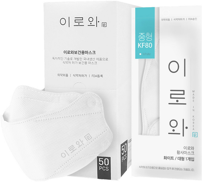 이로와 황사마스크 중형 KF80, 50매입, 1개, 화이트