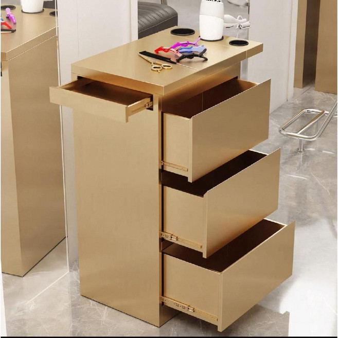 스텐 철제 미니 캐비넷 미송 작업대 스테인레스 수납장, 재고 신속 발송, 0x0x0cm, 스테인리스 스틸 3서랍+측면 서랍 골드
