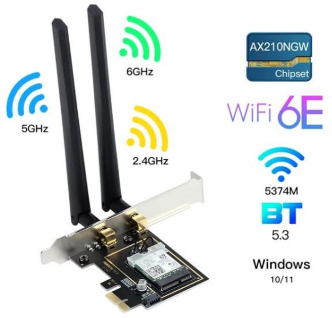 듀얼 밴드 무선 네트워크 카드 어댑터 PC 3000Mbps 와이파이 6E AX210 블루투스 5.3 802.11AX AC PCI 익스, [03] PCE-AX210B