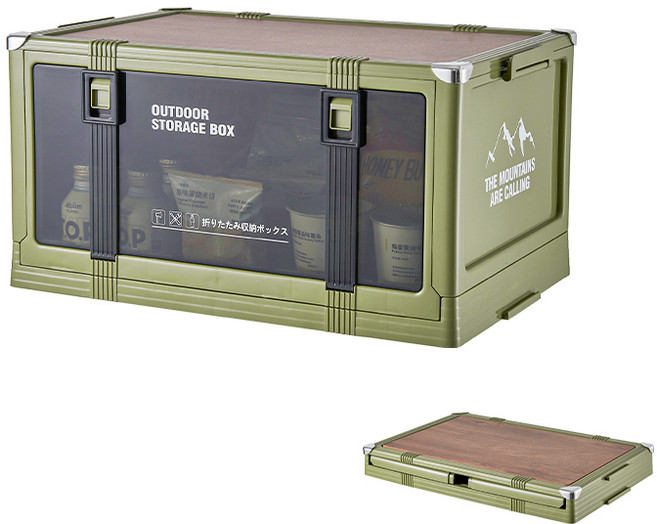 멀티 폴딩박스 캠핑폴딩박스 +우드 캠핑 테이블 상판, 그린