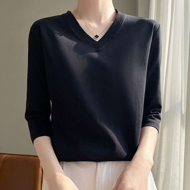 드마엘 비스 브이넥 면 8부 티셔츠 (2type)+델로나