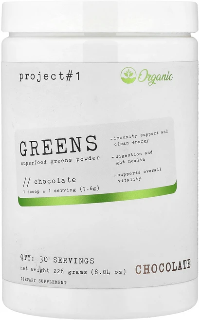 Project 1 Nutrition Greens Superfood Greens Powder Chocolate 8.04 oz 228 g, Project 1 Nutrition, Greens, S, 1개, 228g - 쿠팡