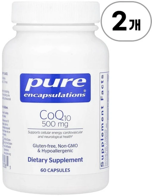 퓨어 인캡슐레이션 코큐텐 500mg Pure Encapsulations CoQ10 500 mg 60정, 2개 - 쿠팡