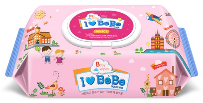 아이러브베베 아기 물티슈 캡형 43평량, 43g, 100매, 2개