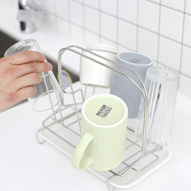 스텐팩토리 물받침 스테인레스 건조대 컵걸이 M형 6P, 단일, 1개