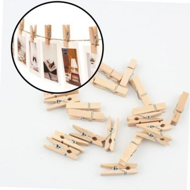 나무 사진 집게 20개 마끈 세트 인테리어 가랜드 소품 나무집게 메모집게 인테리어소품