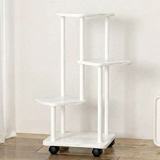 파파가든 이동식 화분 진열대 베란다 3단 화분정리대, 화이트+바퀴