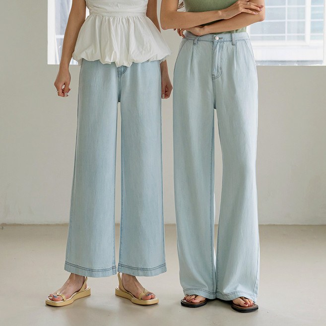 앤더데이 여성용 쿨링핀턱 텐셀 뒷밴딩 와이드키큰키작진