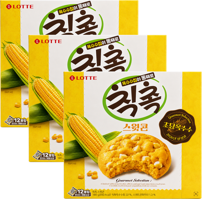 롯데웰푸드 초당옥수수 칙촉 스윗콘, 3개, 180g