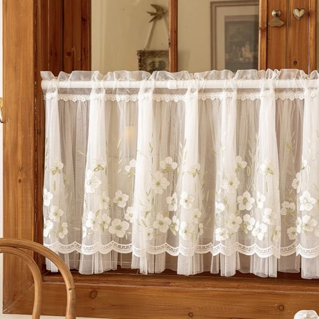 MorningSea 로맨틱 심플 레이스 꽃 프린트 커튼 카페 레스토랑 가리개 커튼