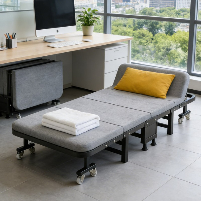 사무실 접이식침대 낮잠 간이 침대 1초 원터치 펼침 싱글침대, 다크그레이(조절 가능)