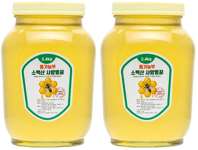 풍기농부 소백산 사양아카시아꿀 2.4k+2.4k (2병세트), 1EA, 2.4kg, 2개