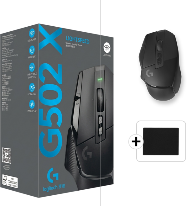 로지텍 G502 X LIGHTSPEED 무선 게이밍 마우스 병행+스토리링크 마우스 패드, +스링 마우스 패드, 로지텍 G502XLIGHTSPEED_블랙
