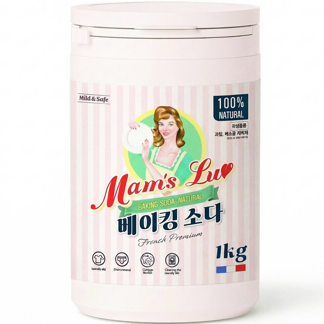 맘스럽 (초특가) 베이킹소다 1kg x 1통 프리미엄 용기형 천연세제 세탁세제 세정제, 1개