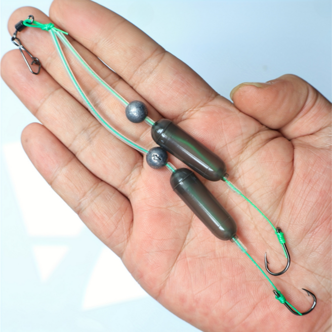 물에 뜨는 튜브바늘 더블훅 채비 낚시 바늘 10p 세트, 1세트, 그린