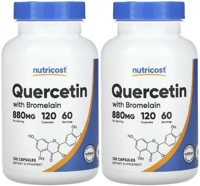 뉴트리코스트 퀘르세틴 케르세틴 브로멜라인 60캡슐 Nutricost 2병, 120g, 60정 - 쿠팡