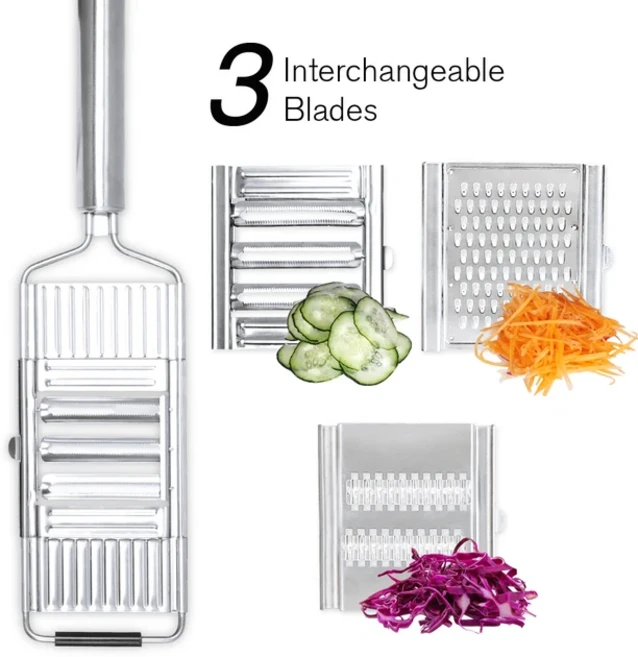 다기능 스테인레스 스틸 강판 슈레더 커터 휴대용 수동 야채 과일 슬라이서 필러 쉬운 깨끗한 주방 도구, 02 3 Blades Set, 1개