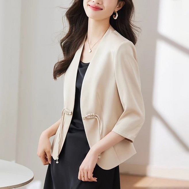 봄 여름 고급 얇은 정장자켓 루즈핏 여성 심플 7부소매 크롭 숏자켓 데일리 오피스 하객룩