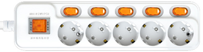 현대일렉트릭 안전한 국내산 개별 + 메인 스위치 5구 멀티탭, 1.5m, "메인 스위치  개별 5구 멀티탭 (16A), 1개