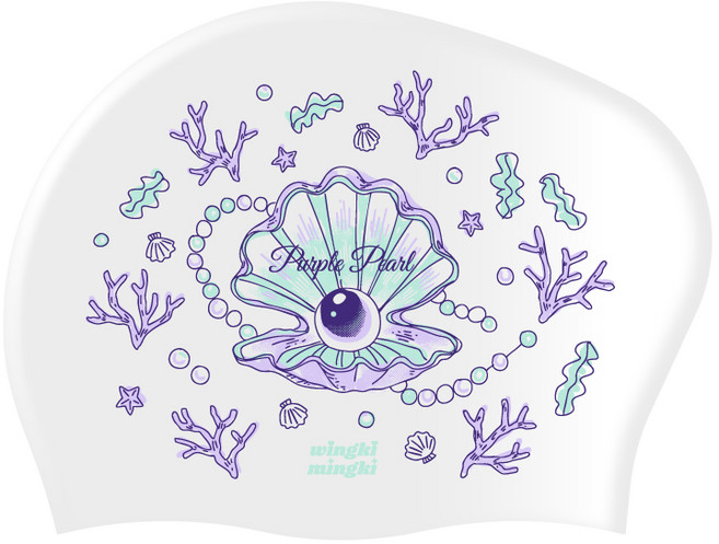 윙키밍키 퍼플쉘 실리콘 롱헤어 긴머리 빅사이즈 수모 수영 모자, 1개, WHT