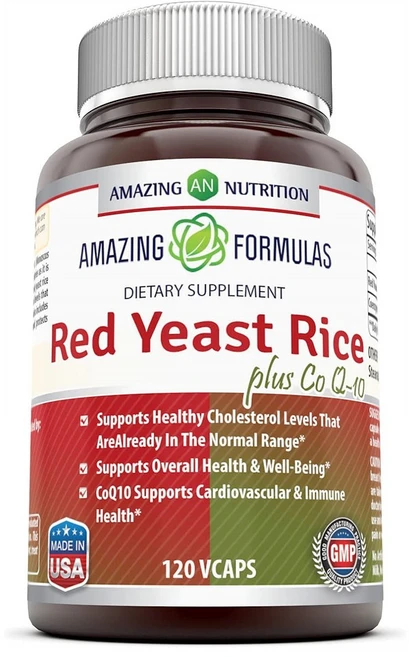 Amazing Formulas Red Yeast Rice Plus Co Q-10 어메이징 포뮬러스 홍국 레드 이스트 라이스 코큐텐 120베지캡슐, 1개, 120정 - 쿠팡