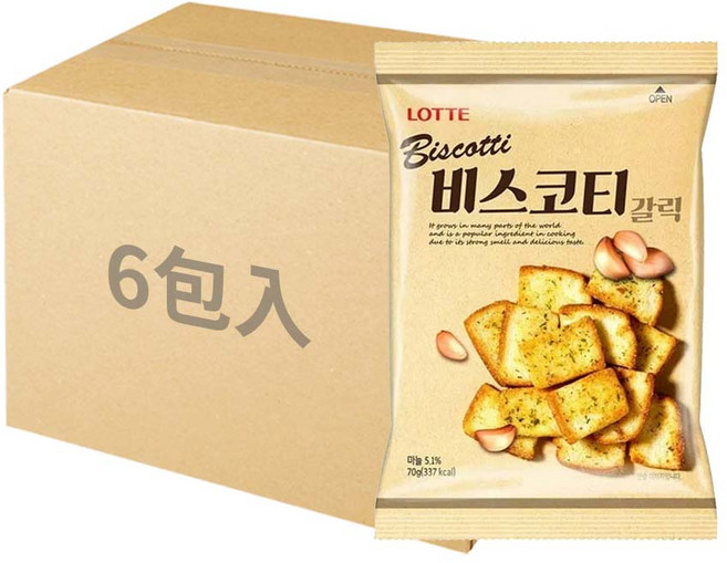 韓國樂天 大蒜/披薩/洋蔥口味 麵包餅 - 韓國人氣商品, 70g, 樂天 大蒜麵包餅乾, 6個