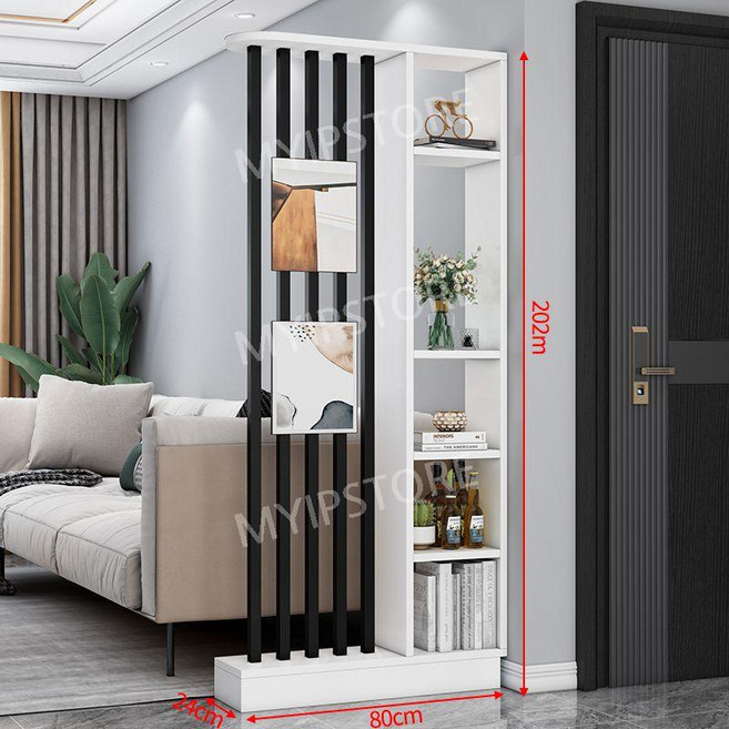 공간분리 거실 파티션 칸막이 입구 수납 조립형 현관, 길이80폭24높이202화이트+블랙튜브무도장
