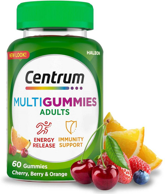 영국 센트륨 Centrum Multivitamin 멀티비타민 미네랄 체리 베리 오렌지맛 구미 츄어블, 1개, 60정