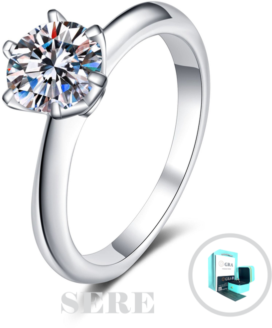 SERE 모이사나이트 브릴리언트 컷 6프롱 솔리테어 반지 [GRA인증서/엑셀런트컷팅/D컬러/국내감별서/S925]