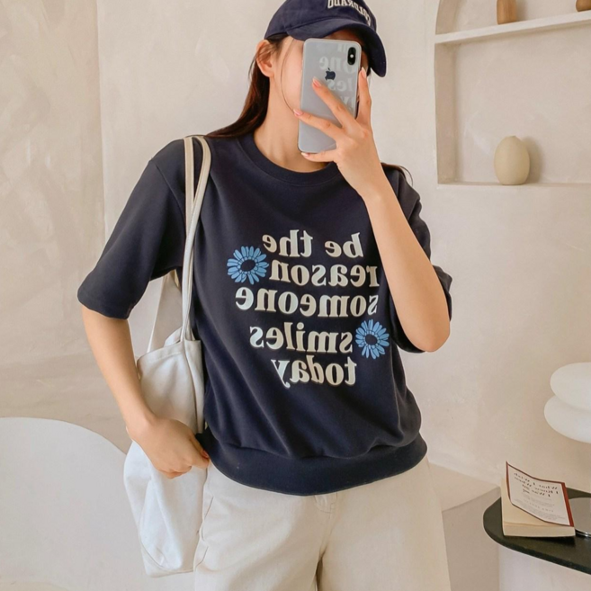 썸원 미니쭈리 크롭 반팔맨투맨