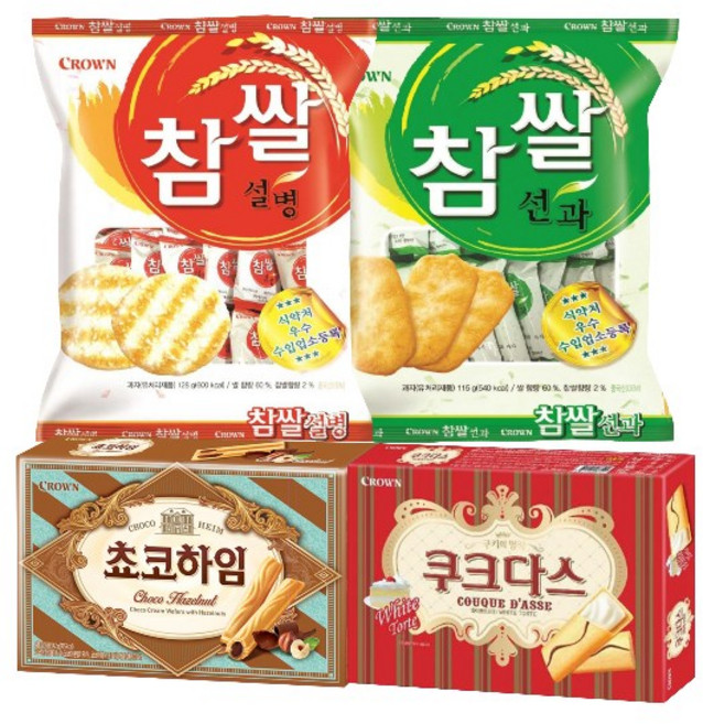 [냠냠상회] 참쌀 설병+참쌀선과+쵸코하임+쿠크다스 화이트, 1개, 128g