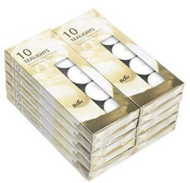 티라이트 10x10개 4.5시간연소 BON Candle 무향 하양(흰색) 양초, 140g, 10개