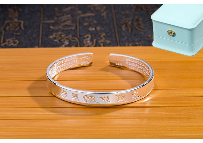 르떼르넬 JSWB067 Silver 반야심경 옴마니반메훔 각인 절 불교 남자 여자 여자 실버 뱅글 팔찌 은팔찌