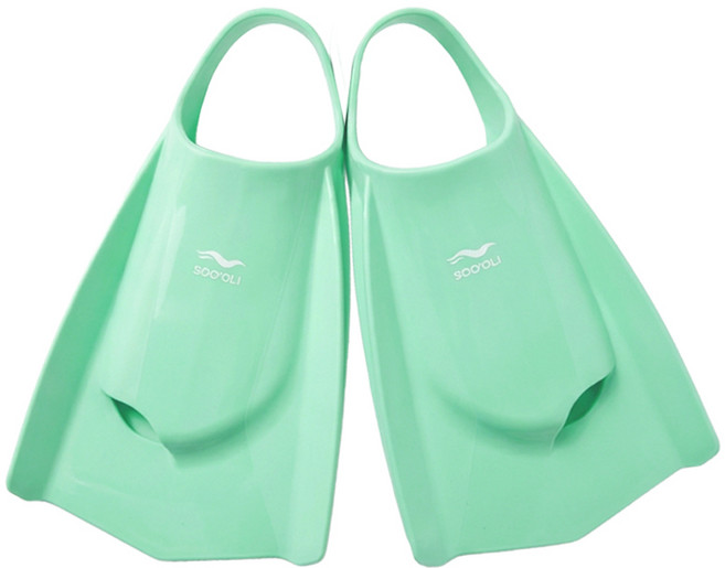 수올리 아쿠아 오리발 숏핀 메쉬백 세트 스노쿨링 실내 수영 강습용 훈련용 장비, 터쿼이즈