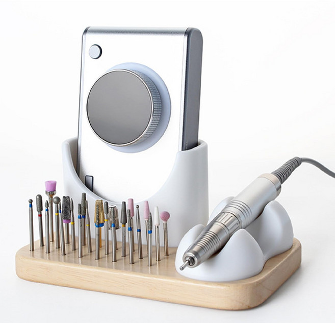 24홀 목재 베이스 네일 드릴비트 홀더 정리함 / 부드러운 실리콘 거치대 네일 드릴머신 연마펜 보관 케이스 홈 살롱 네일아트 도구 수납, 1개, 흰색