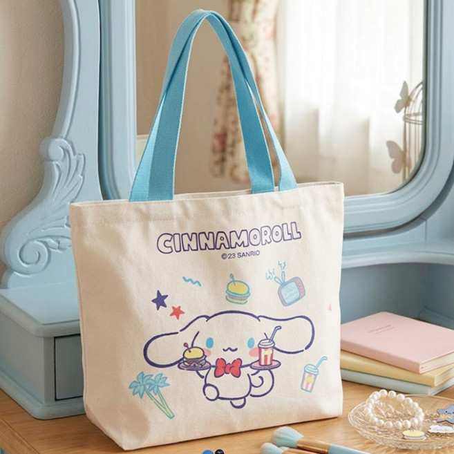 산리오 캐릭터 에코백 시나모롤 레트로 카페 캔버스백 소형 토트 가방 귀여운 캐릭터 백
