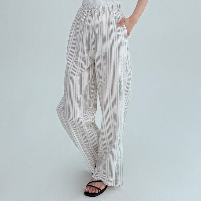 마일로 지지미 시어서커 스트라이프 밴딩 와이드 팬츠