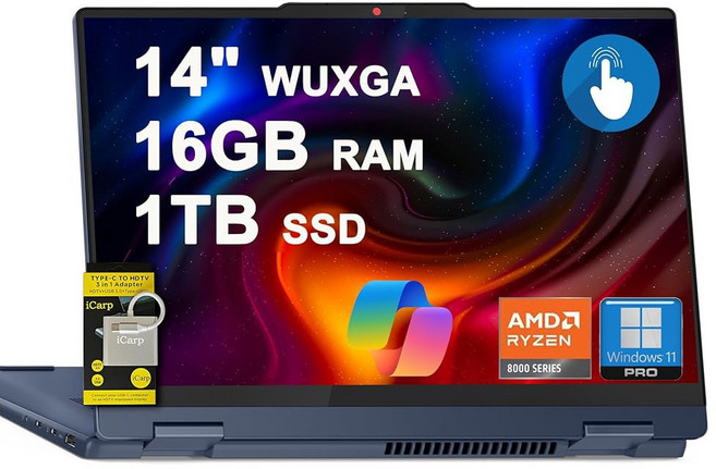 레노버 아이디어패드 플렉스 5i 2-in-1 노트북 14인치 WUXGA 터치 AMD 8코어 AI 구동 라이젠 7 8840HS 크리에이터 디자이너 비즈니스 프로페셔널 Win11Pr, 16GB RAM I 1TB SSD