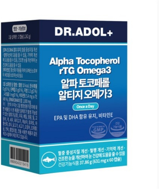 닥터아돌 알티지(rTG)오메가3+ I 닥터아돌 토코페롤 알티지 오메가3 630mg x 60캡슐 +, 60정, 1개, 5박스