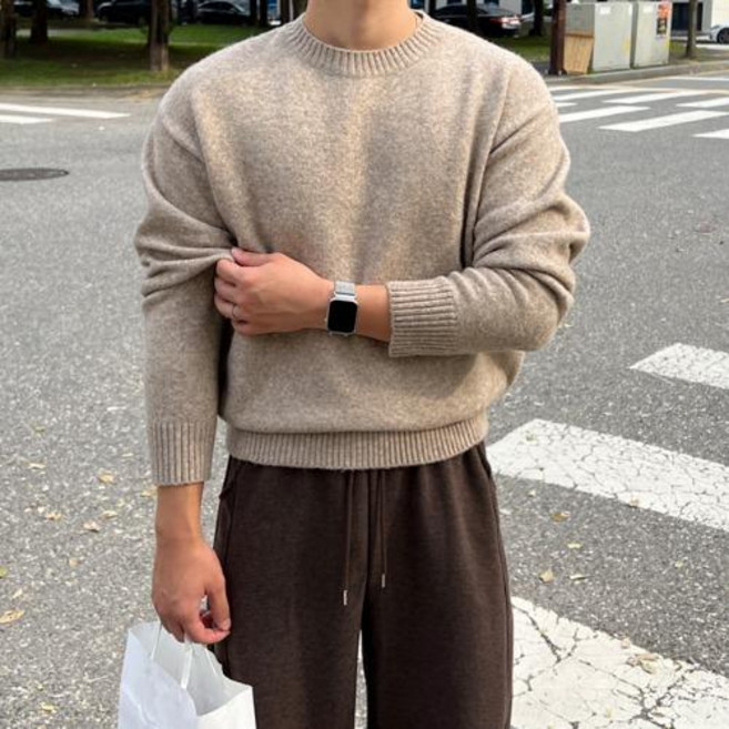 남자 겨울 두툼한 베이직 소프트 울 라운드 니트 6964