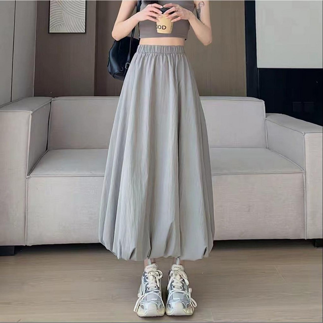 韓版蓬蓬A字半身裙 花苞裙 夏天長裙 顯瘦A字傘裙 高腰過膝燈籠裙