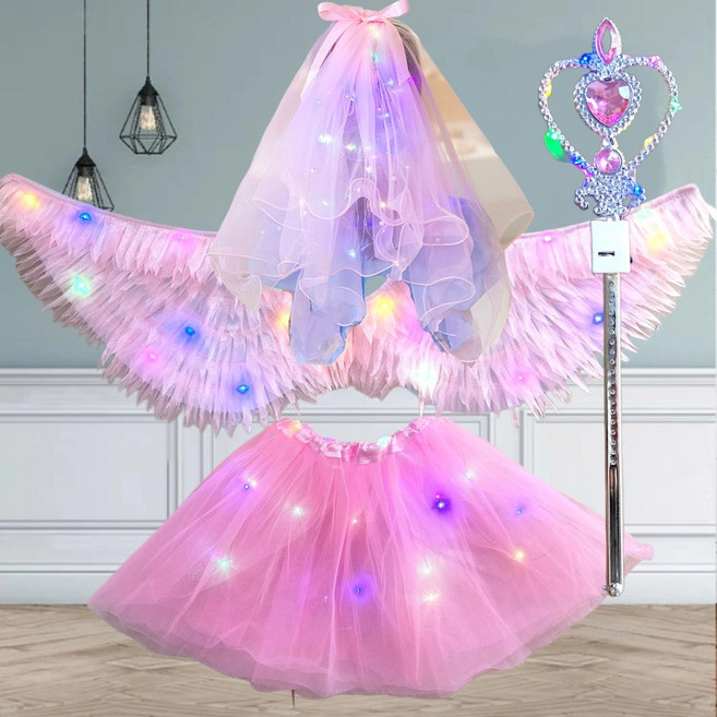 발광천사 깃털 날개 여아 등 장식 LED치마 할로윈 파티 크리스마스 코스튬 어린이 생일