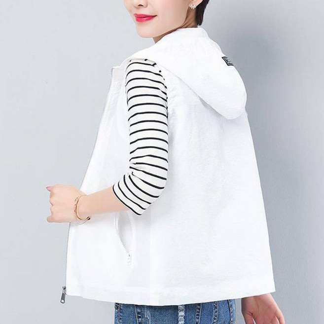 여성용 봄 여름 빅사이즈 후드 베스트 캐주얼 데일리 민소매 바람막이 조끼