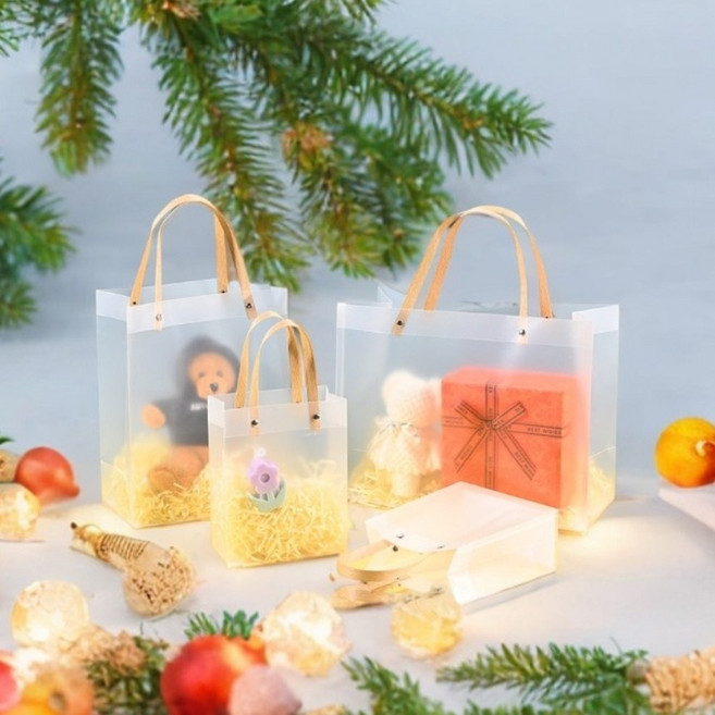 노리스 크라프트 손잡이 쇼핑백 반투명 미니 예쁜 간식 선물 포장 비닐 봉투 구디백 답례품