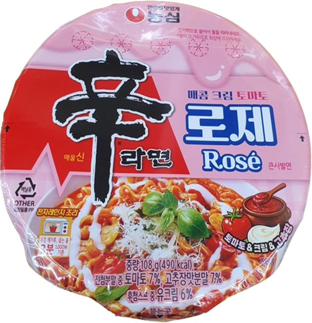 농심 신라면 로제 큰사발면 매콤 크림 토마토 105g, 4개