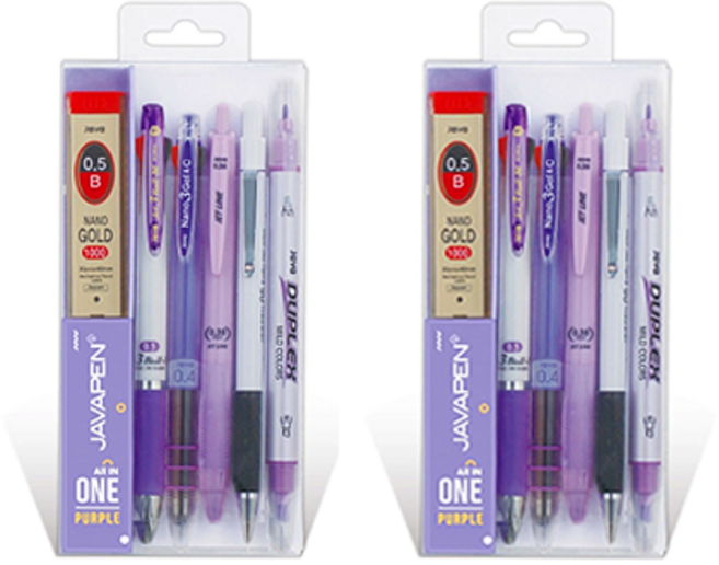 [1+1] 달방구 자바펜 자바 올인원 선물세트 문구세트 학생선물 볼펜 문구 학용품세트, 1개, 올인원 퍼플세트 1+1
