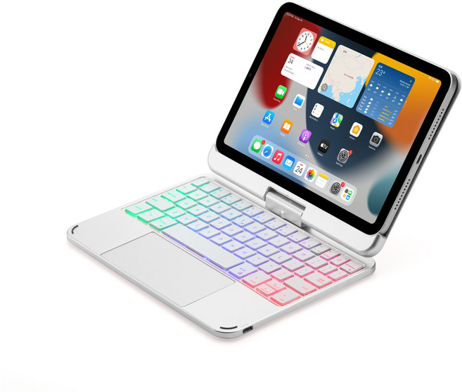아이패드 키보드 케이스 마그네틱형 시즌템 360도회전 트랙패드, 실버