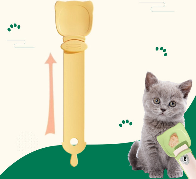 미르비 반려동물 고양이 츄르 스푼 간식 짜개, 1개, 노랑